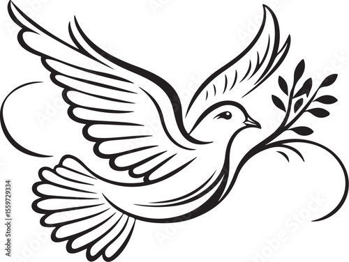Peace Dove with Olive Branch - Hand Drawn Vector Illustration