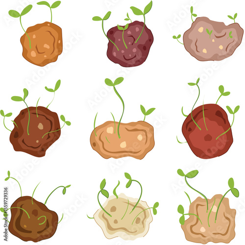 grass seed bomb set cartoon vector illustration