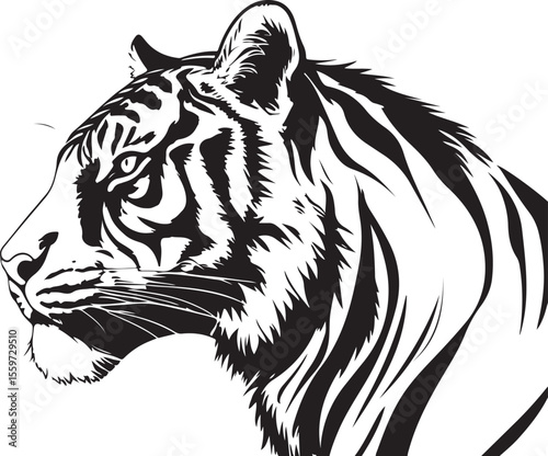 Majestic Tiger Head Profile - Wild Animal Vector Illustration