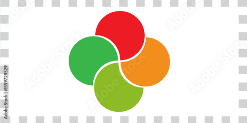 Colorful infographic pie chart with overlapping circular shapes.Flower form graphic circle divided in 4 segments.Vector,illustration.