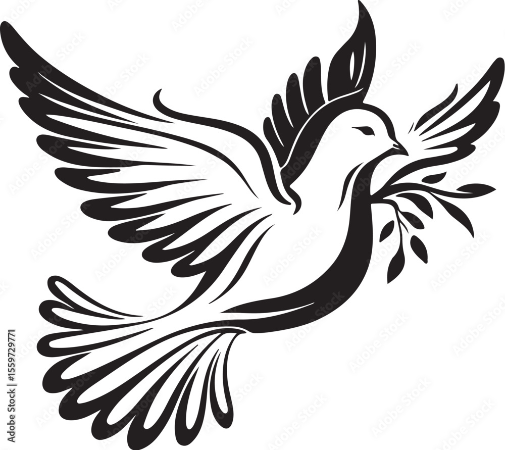 Obraz premium Peace Dove with Olive Branch - Hand Drawn Vector Illustration