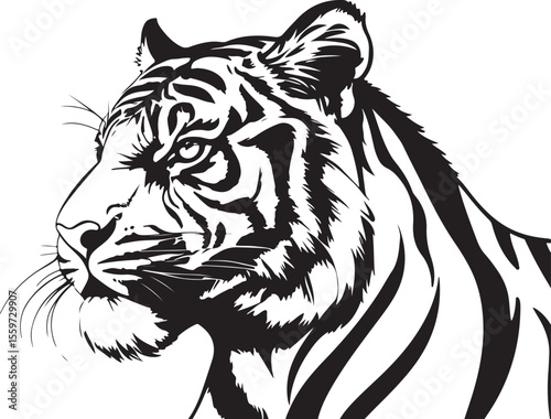 Majestic Tiger Head Profile - Wild Animal Vector Illustration