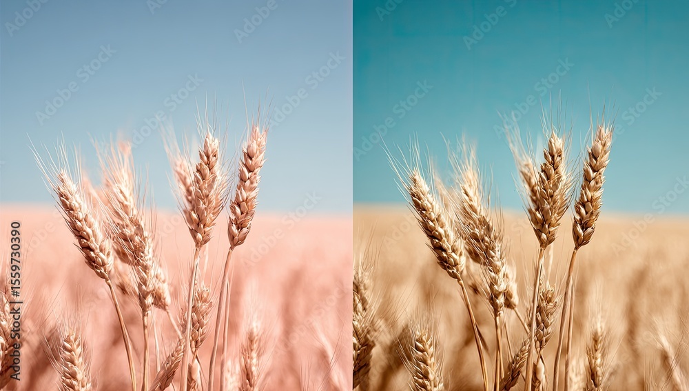 Fototapeta premium Wheat field in contrasting colors