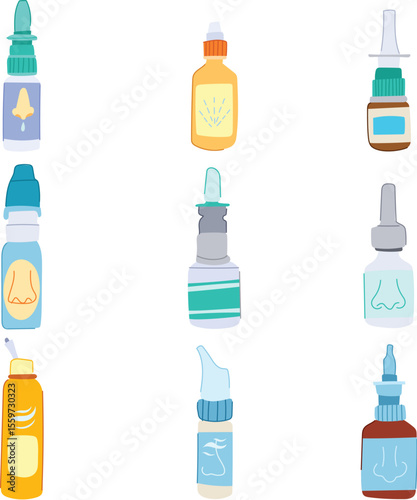 nasal spray bottle set cartoon vector illustration
