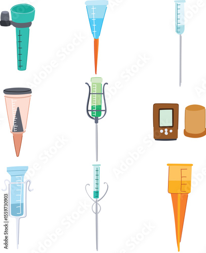 rain gauge set cartoon vector illustration