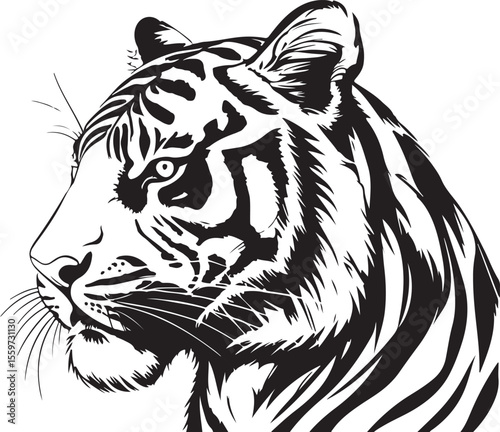 Majestic Tiger Head Profile - Wild Animal Vector Illustration