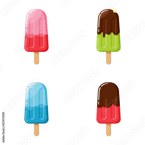 Ice cream popsicle icon set collection in flat style. Tasty dessert vector illustration on white background. Sweet eating sign business concept. 
