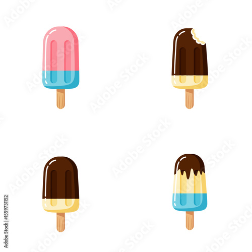 Ice cream popsicle icon set collection in flat style. Tasty dessert vector illustration on white background. Sweet eating sign business concept. 
