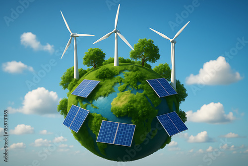 Global energy independence day a conceptual image of a thriving world powered by clean renewable sources like wind and solar