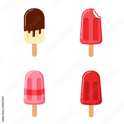 Ice cream popsicle icon set collection in flat style. Tasty dessert vector illustration on white background. Sweet eating sign business concept. 
