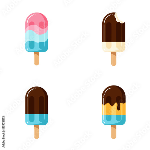 Ice cream popsicle icon set collection in flat style. Tasty dessert vector illustration on white background. Sweet eating sign business concept. 
