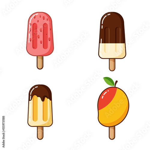Ice cream popsicle icon set collection in flat style. Tasty dessert vector illustration on white background. Sweet eating sign business concept. 
