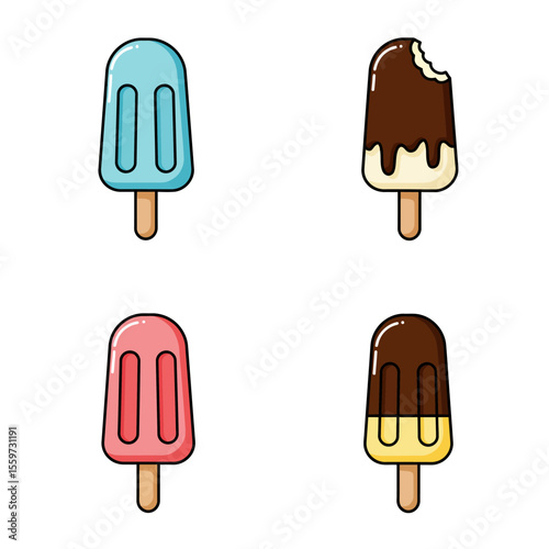 Ice cream popsicle icon set collection in flat style. Tasty dessert vector illustration on white background. Sweet eating sign business concept. 
