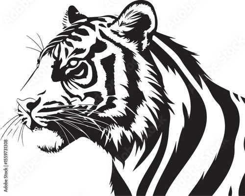 Majestic Tiger Head Profile - Wild Animal Vector Illustration