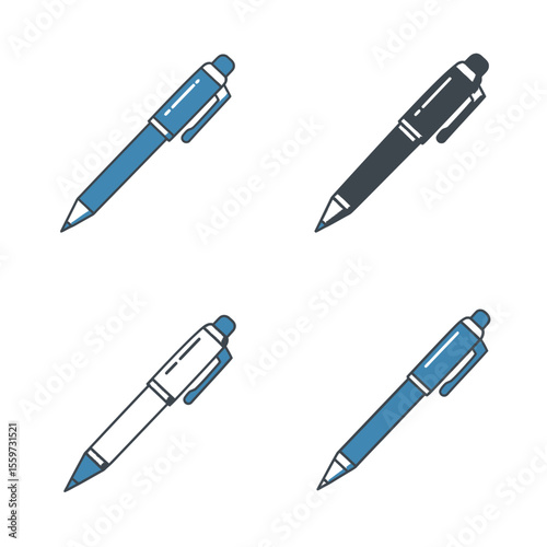 Ballpoint pen icon set in flat style. Office tool vector illustration on white background. School equipment sign business concept