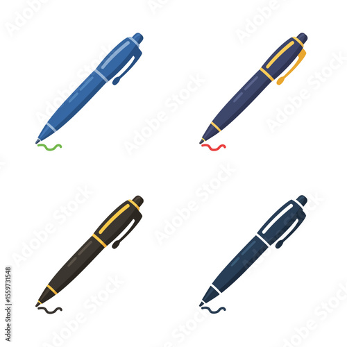 Ballpoint pen icon set in flat style. Office tool vector illustration on white background. School equipment sign business concept