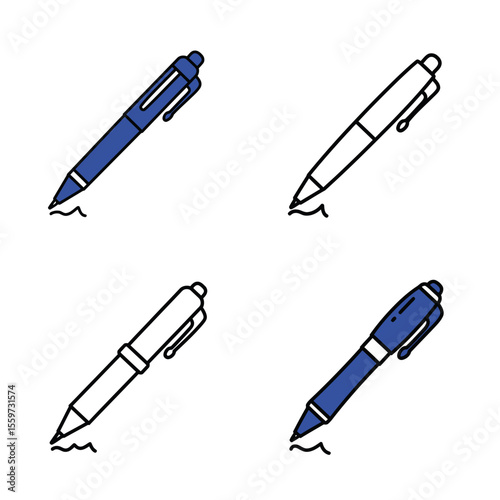Ballpoint pen icon set in flat style. Office tool vector illustration on white background. School equipment sign business concept
