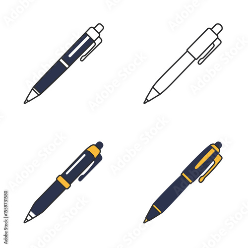 Ballpoint pen icon set in flat style. Office tool vector illustration on white background. School equipment sign business concept