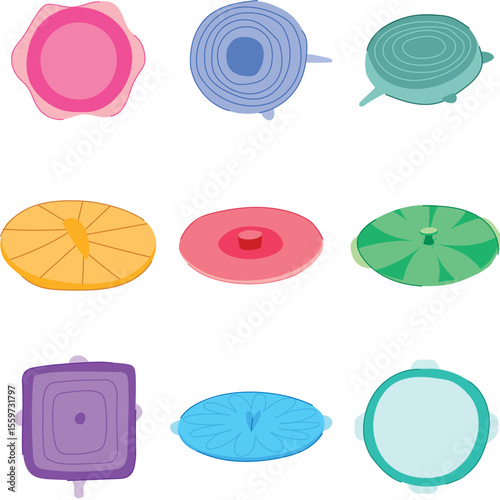 silicone food cover set cartoon vector illustration