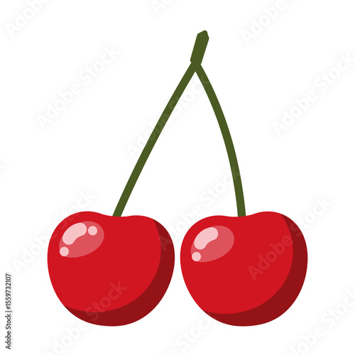 Cherry berry icon in flat style. Fresh fruit vector illustration