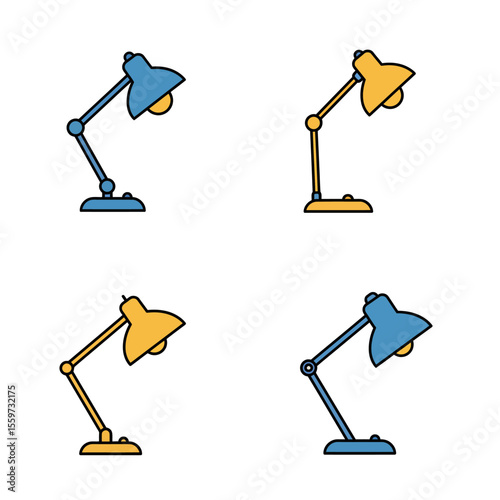 Desk lamp icon set in flat style. Spotlight vector illustration on white background. Light bulb sign business concept