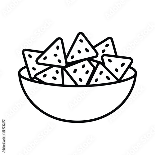 Crispy Tortilla Chips in a Bowl Outlined illustration