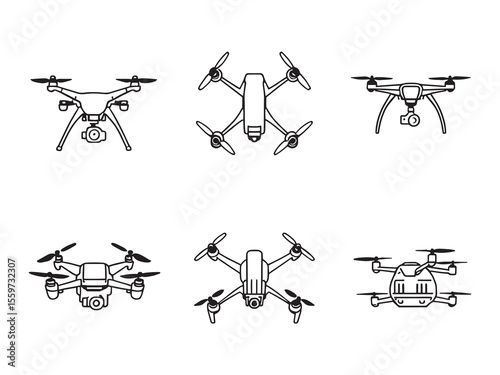 outline of drone hovering in air with detailed features