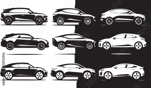Set of Modern Sport Car Silhouettes - Automotive Vector Collection