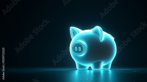 Minimalist glowing piggy bank icon, symbol of savings and financial security