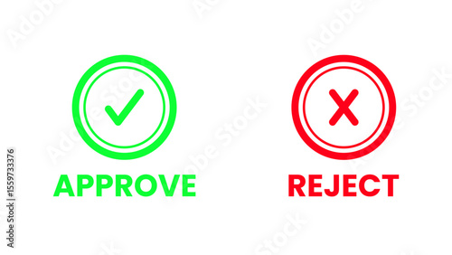 Approve and reject icons with green check mark and red cross. Transparent PNG.