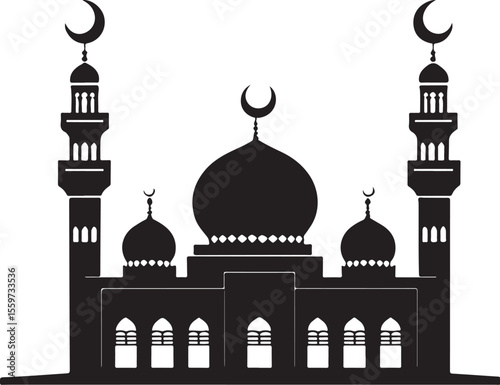 Grand Mosque Silhouette - Islamic Architecture Vector Illustration