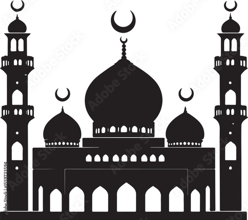 Grand Mosque Silhouette - Islamic Architecture Vector Illustration