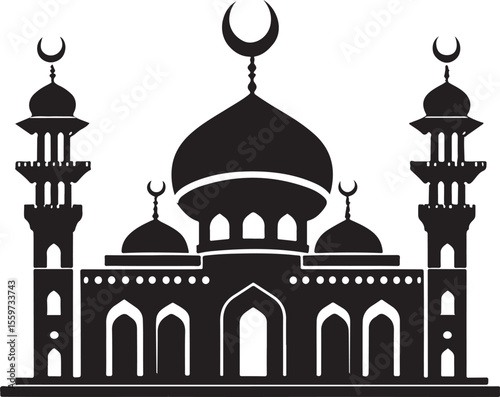Grand Mosque Silhouette - Islamic Architecture Vector Illustration