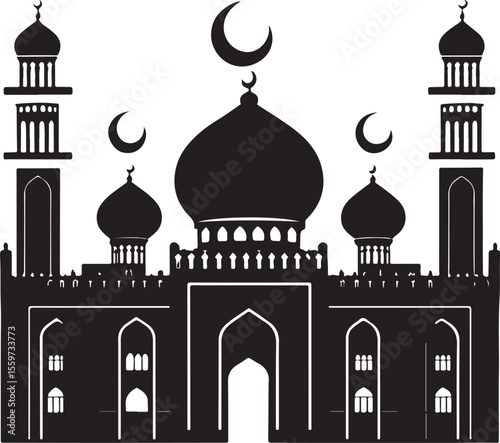Grand Mosque Silhouette - Islamic Architecture Vector Illustration