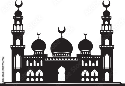Grand Mosque Silhouette - Islamic Architecture Vector Illustration