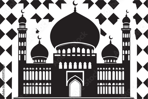 Grand Mosque Silhouette - Islamic Architecture Vector Illustration