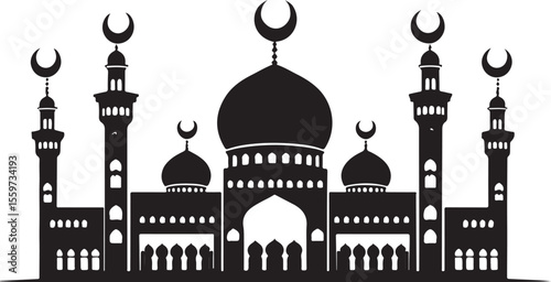 Grand Mosque Silhouette - Islamic Architecture Vector Illustration