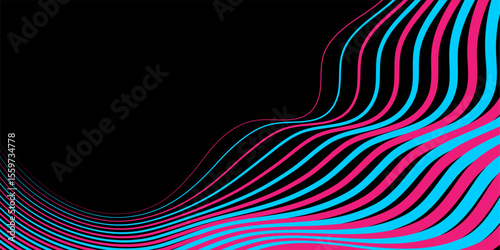 Blue pink wavy curved lines minimal abstract elegant background. Vector design