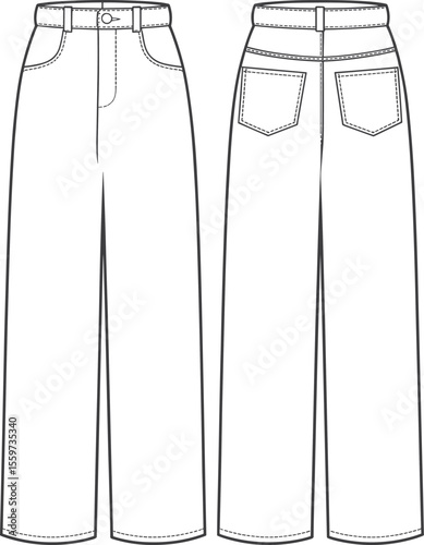 Blank wide-leg pants template for fashion design, featuring a detailed technical drawing for apparel illustrations and professional product mockups