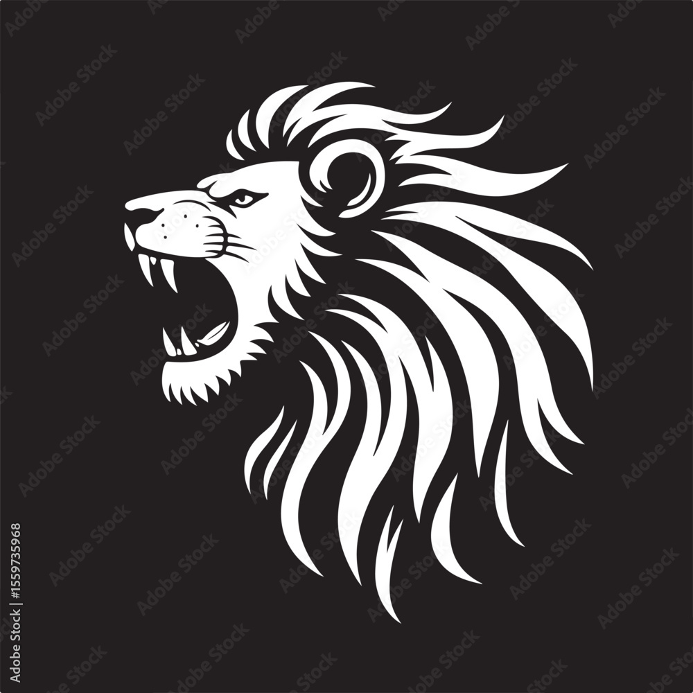 Fototapeta premium Savage Lion Head Tribal Art silhouette vector.