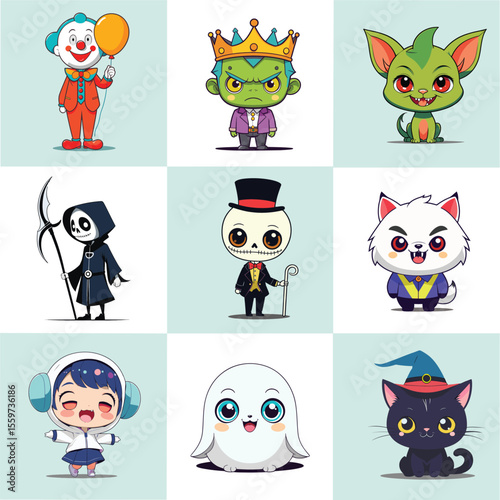 Halloween Vector Set: Witch Cat, Ghost, Zombie, Werewolf & More
