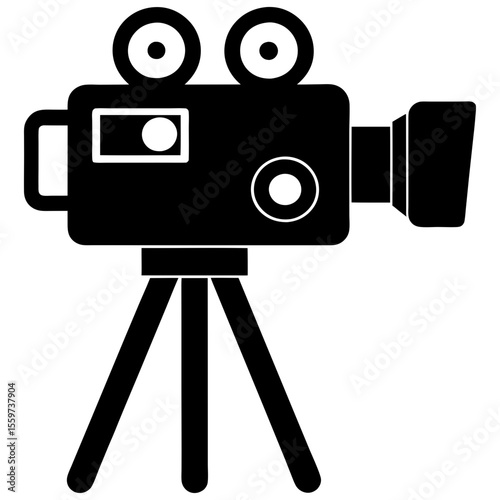 Vintage movie camera on tripod silhouette for filmmaking and cinema