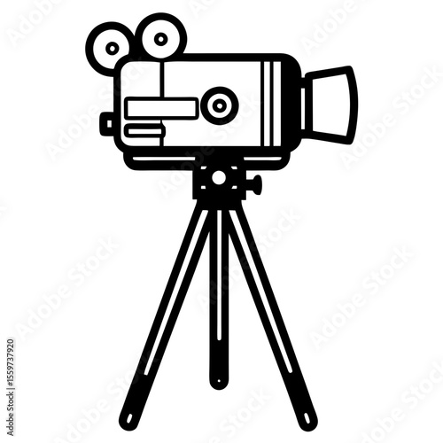 Vintage film camera on tripod simple graphic design silhouette
