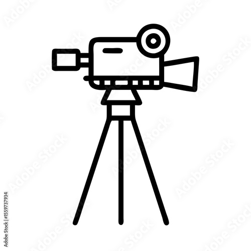 Vintage film camera on tripod simple line art silhouette