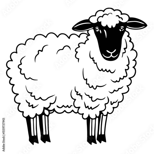 Stylized black and white sheep standing peacefully silhouette