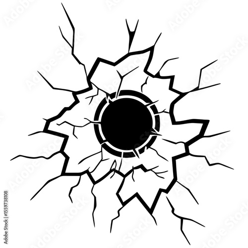 Abstract cracked circle with radiating lines silhouette