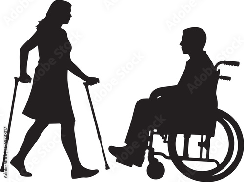 Wheelchair silhouette, wheelchair, various men and woman silhouette in a wheelchair, person in wheelchair silhouette side view isolated on background
