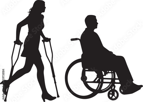 Wheelchair silhouette, wheelchair, various men and woman silhouette in a wheelchair, person in wheelchair silhouette side view isolated on background