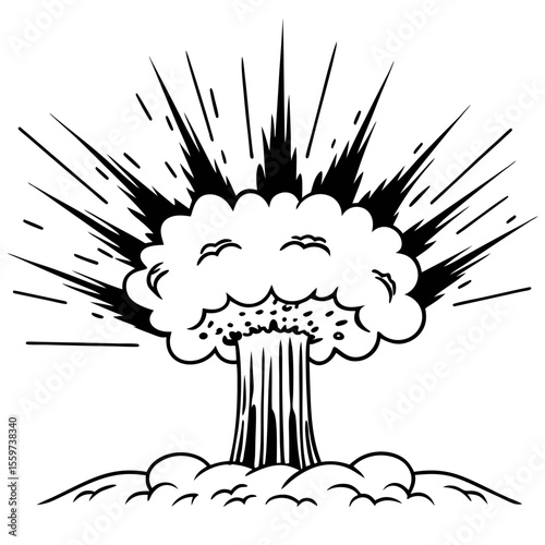 Comic Style Nuclear Explosion Vector with Blast Lines