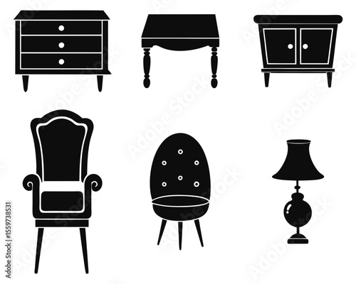 Collection of vintage furniture and lamp silhouette